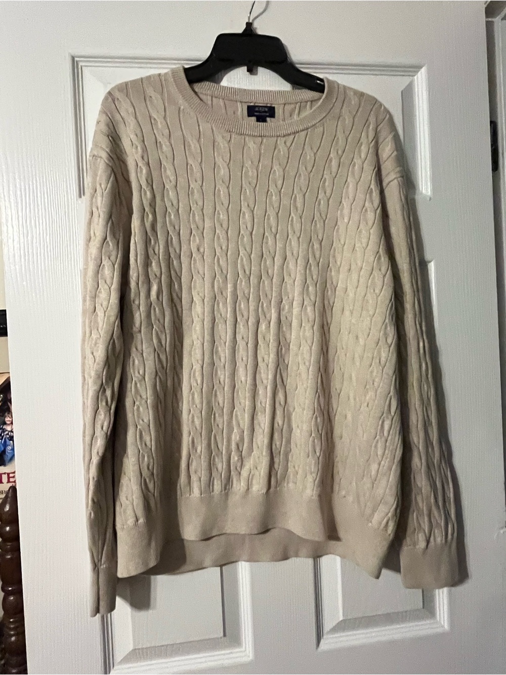 J. Crew Men's Cable Crewneck Sweater in Light Beige